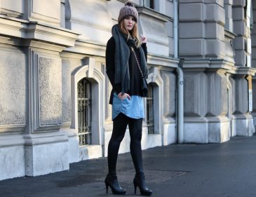 Kaschmir Pulli - Kaschmir Pullover kombinieren - alltagstaugliche Outfits - Zeitlose Modeklassiker - kombinieren - Outfit Kombination mit Lederleggings - Kaschmir Pulli und Jeanskleid - Mütze und Schal schick kombinieren - Cross Body Bag - Umhängetasche Schwarz - Kaschmir Pullover kaufen - Kaschmir Pullover stylen - Fashionladyloves by Tamara Wagner - Mode Blog - Fashion Blog aus Graz Österreich - Modemagazin
