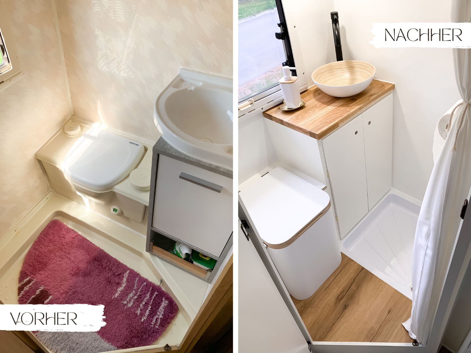 Wohnmobil Renovierung - Das Badezimmer - Wohnmobil Makeover - Camper Renovieren - Camper Umstyling - Womo - Wohnmobil Badezimmer - Boho Camper - Boho Badezimmer - Tiny House Badezimmer - Vorher/Nachher Wohnmobil Badezimmer Vorher Nachher nach Renovierung - Fashionladyloves by Tamara Wagner