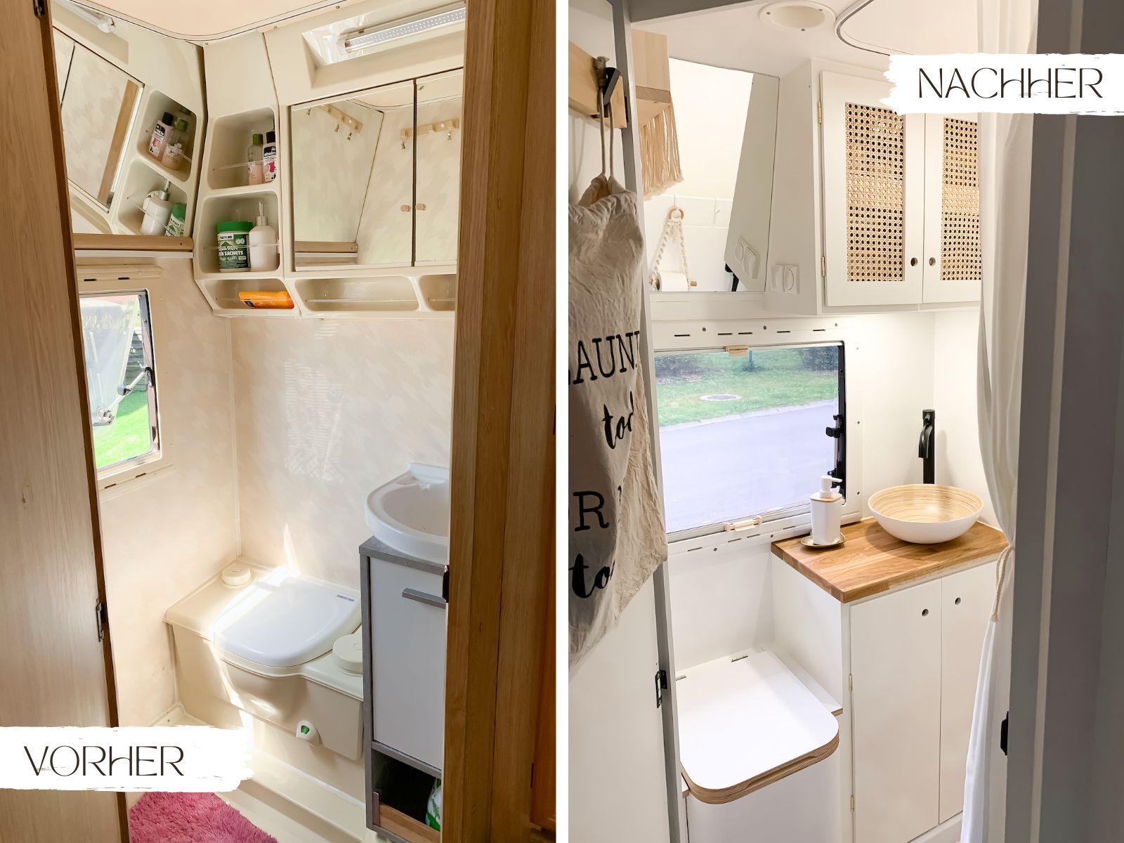 Wohnmobil Renovierung - Das Badezimmer - Wohnmobil Makeover - Camper Renovieren - Camper Umstyling - Womo - Wohnmobil Badezimmer - Boho Camper - Boho Badezimmer - Tiny House Badezimmer - Vorher/Nachher Wohnmobil Badezimmer Vorher Nachher nach Renovierung - Fashionladyloves by Tamara Wagner