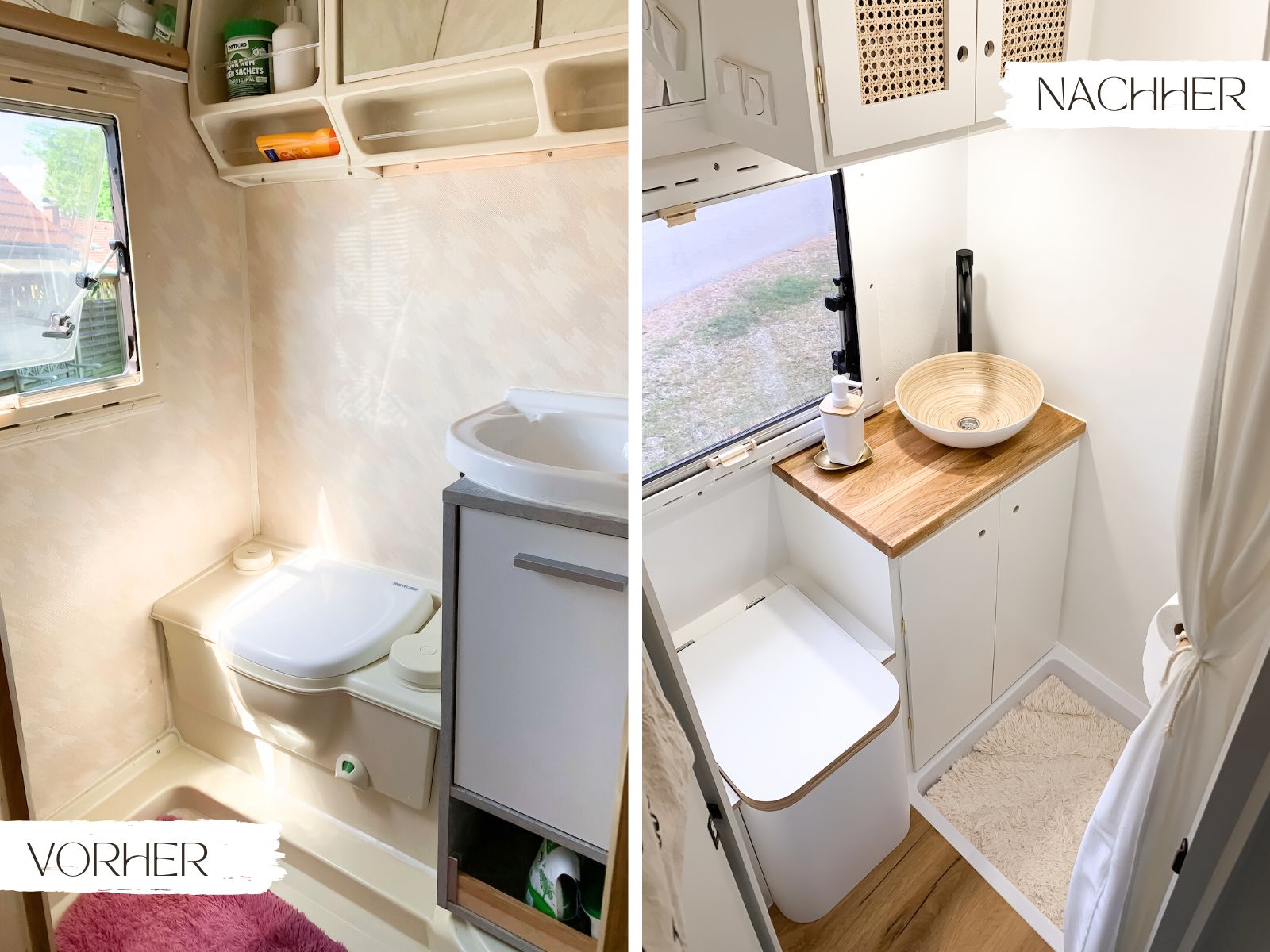 Wohnmobil Renovierung - Das Badezimmer - Wohnmobil Makeover - Camper Renovieren - Camper Umstyling - Womo - Wohnmobil Badezimmer - Boho Camper - Boho Badezimmer - Tiny House Badezimmer - Vorher/Nachher Wohnmobil Badezimmer Vorher Nachher nach Renovierung - Fashionladyloves by Tamara Wagner