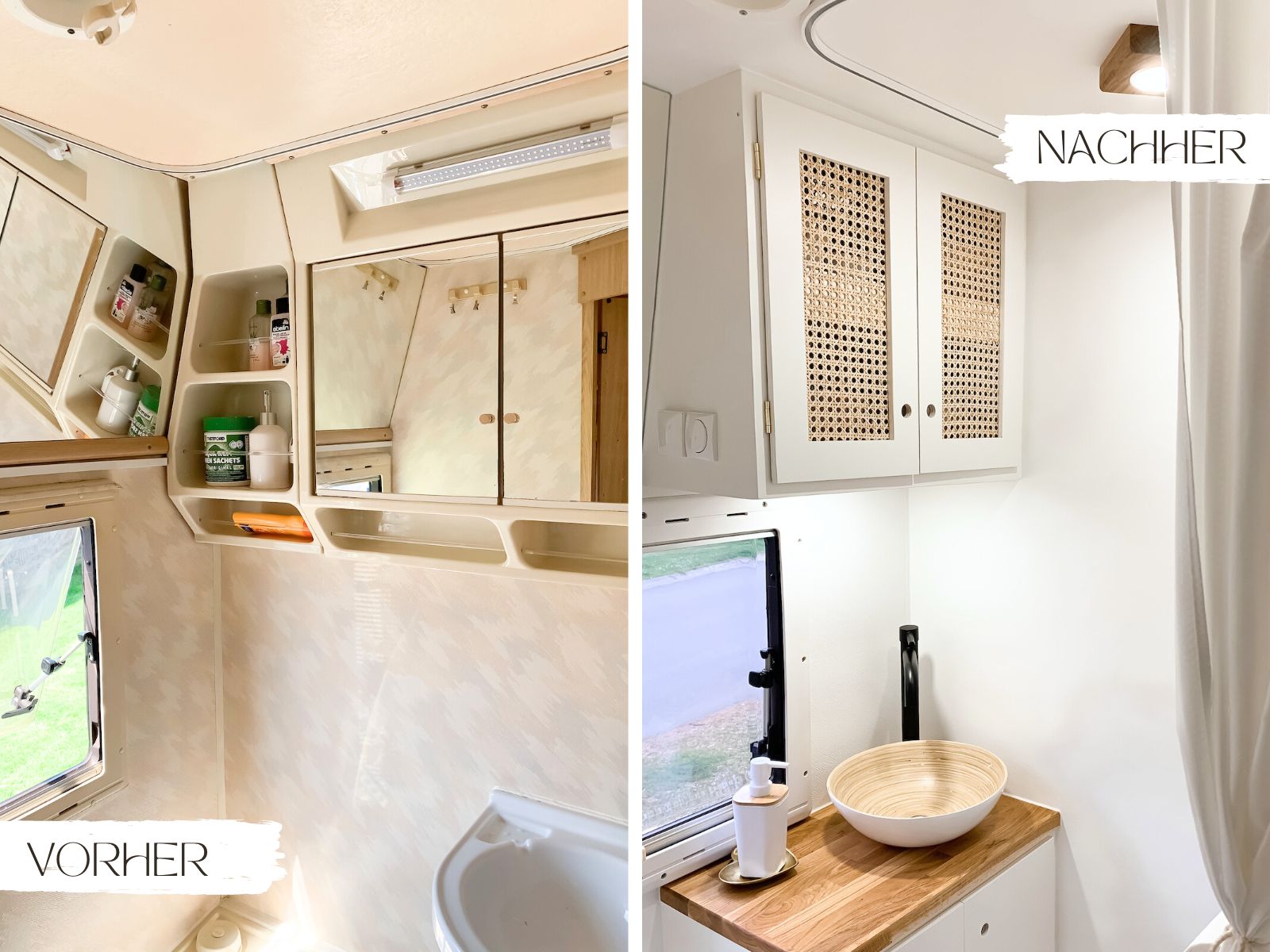 Wohnmobil Renovierung - Das Badezimmer - Wohnmobil Makeover - Camper Renovieren - Camper Umstyling - Womo - Wohnmobil Badezimmer - Boho Camper - Boho Badezimmer - Tiny House Badezimmer - Vorher/Nachher Wohnmobil Badezimmer Vorher Nachher nach Renovierung - Fashionladyloves by Tamara Wagner